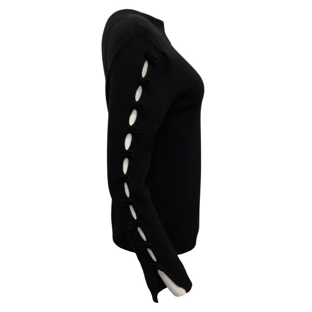 Chanel V-back Tie Sleeve Black Cashmere Sweater - Picture 2 of 5